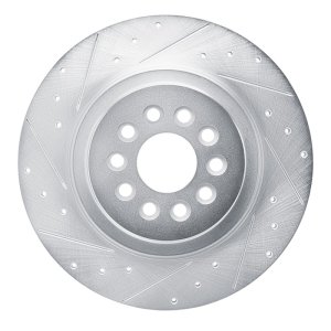 Jaguar S-Type Brake Rotor (1) - Rear Left - R1 Concepts - Drilled & Slotted - Silver - `03-`05